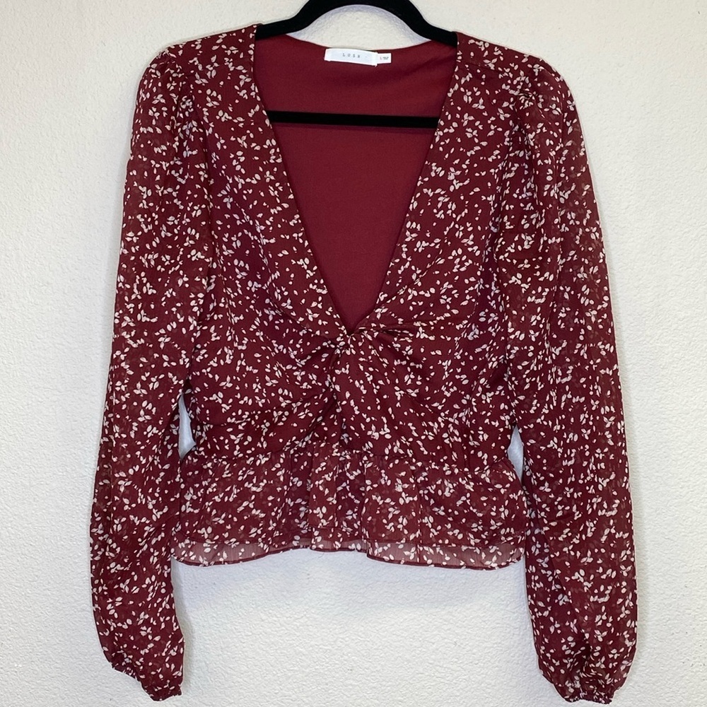 Lush V-Neck Twist Blouse NWOT Size Large